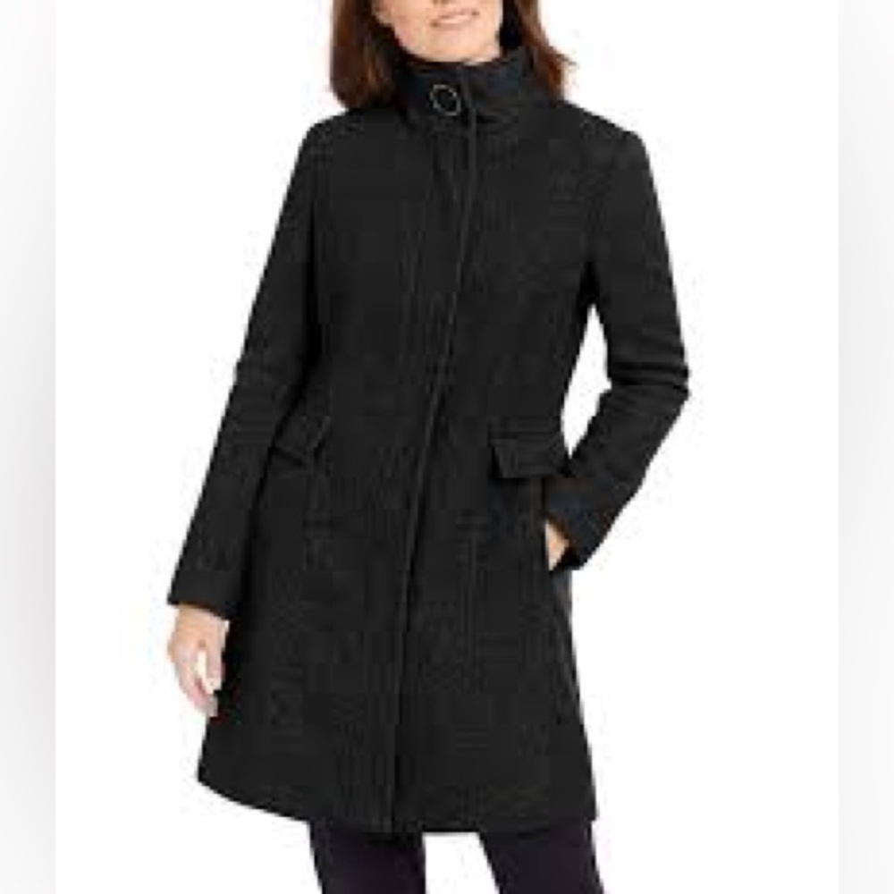 Calvin Klein Black Wool Blend Funnel Neck
Coat Sz 14